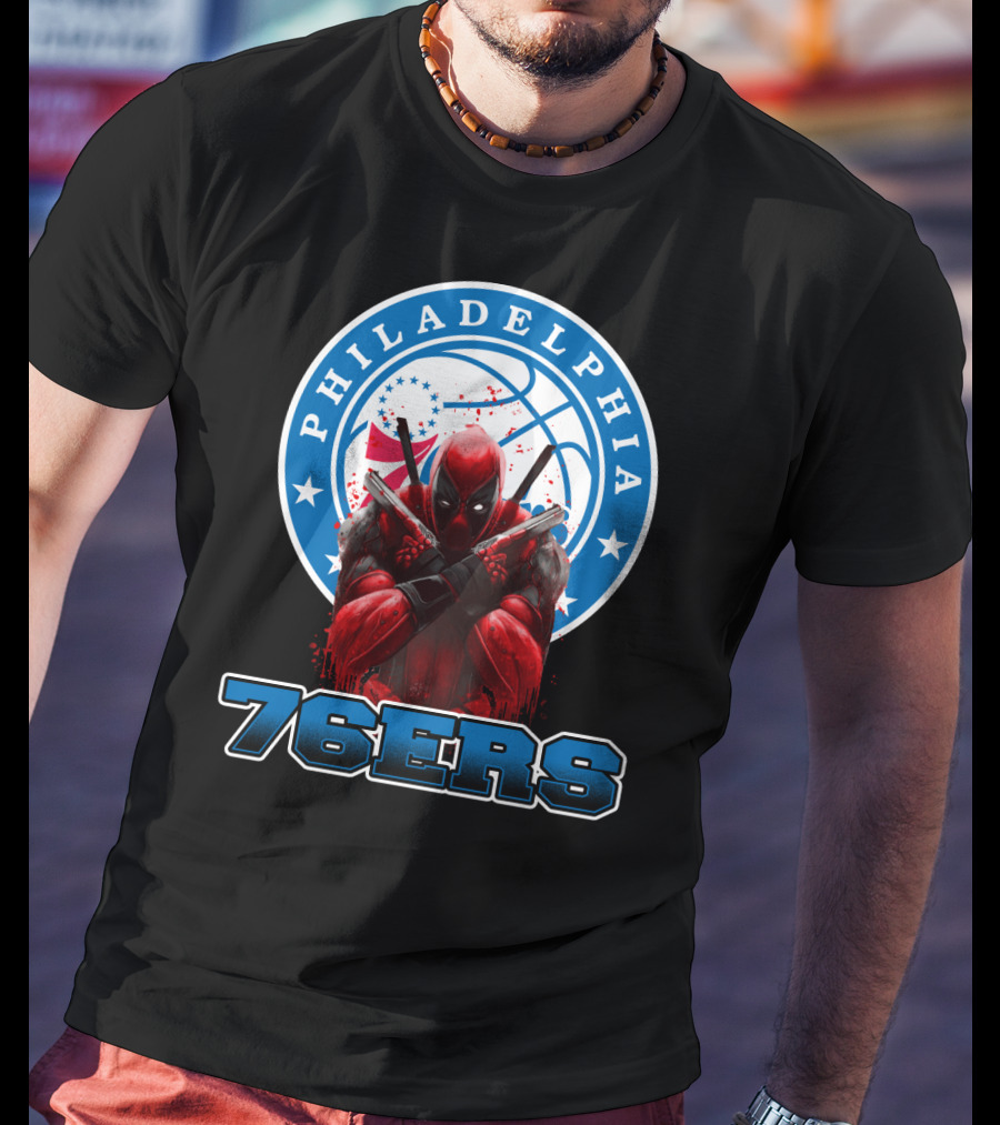 Philadelphia 76ers Deadpool NBA Crossover Fans Graphic Basketball T-Shirt