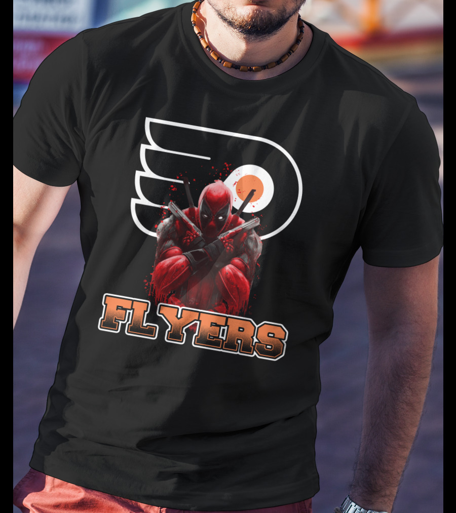 Philadelphia Flyers Deadpool Mashup With Iconic Hockey Logo And Character Crossover T-Shirt
