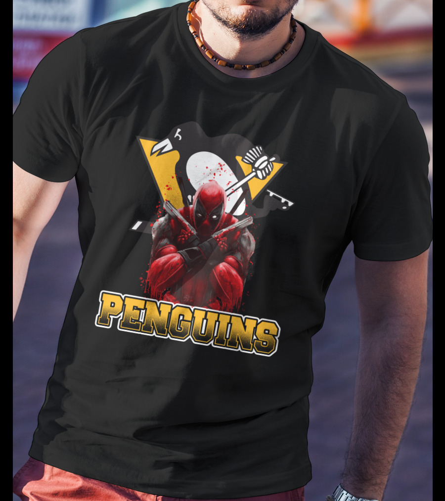 Penguins Deadpool Crossover Pittsburgh Hockey Fan Art Collaboration T-Shirt