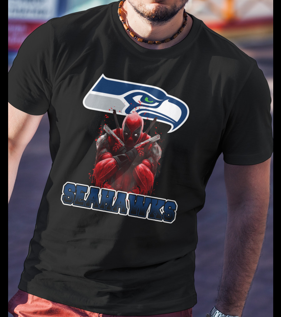 Seattle Seahawks Logo With Deadpool Crossover Fan Collaboration Seahawks T-Shirt