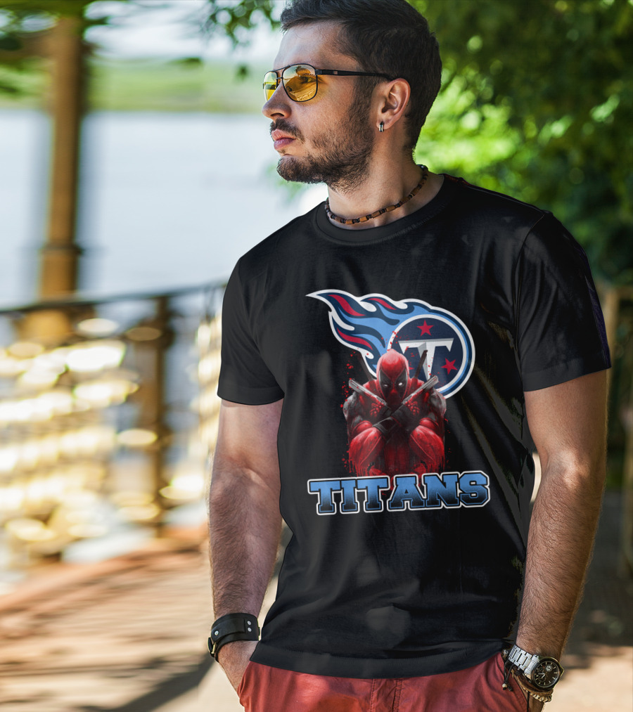 Tennessee Titans Logo And Deadpool Crossover Fan Gear T-Shirt