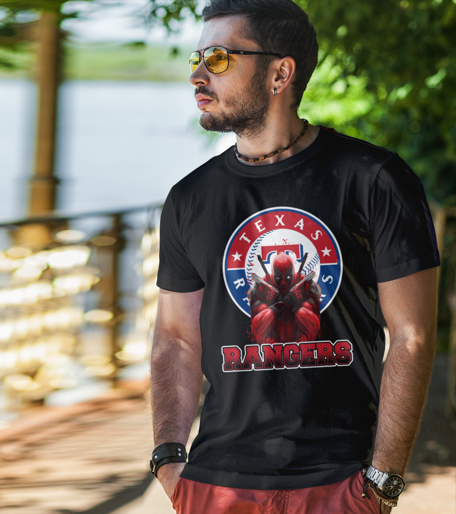 Texas Rangers Deadpool Crossover With Baseball T-Shirt