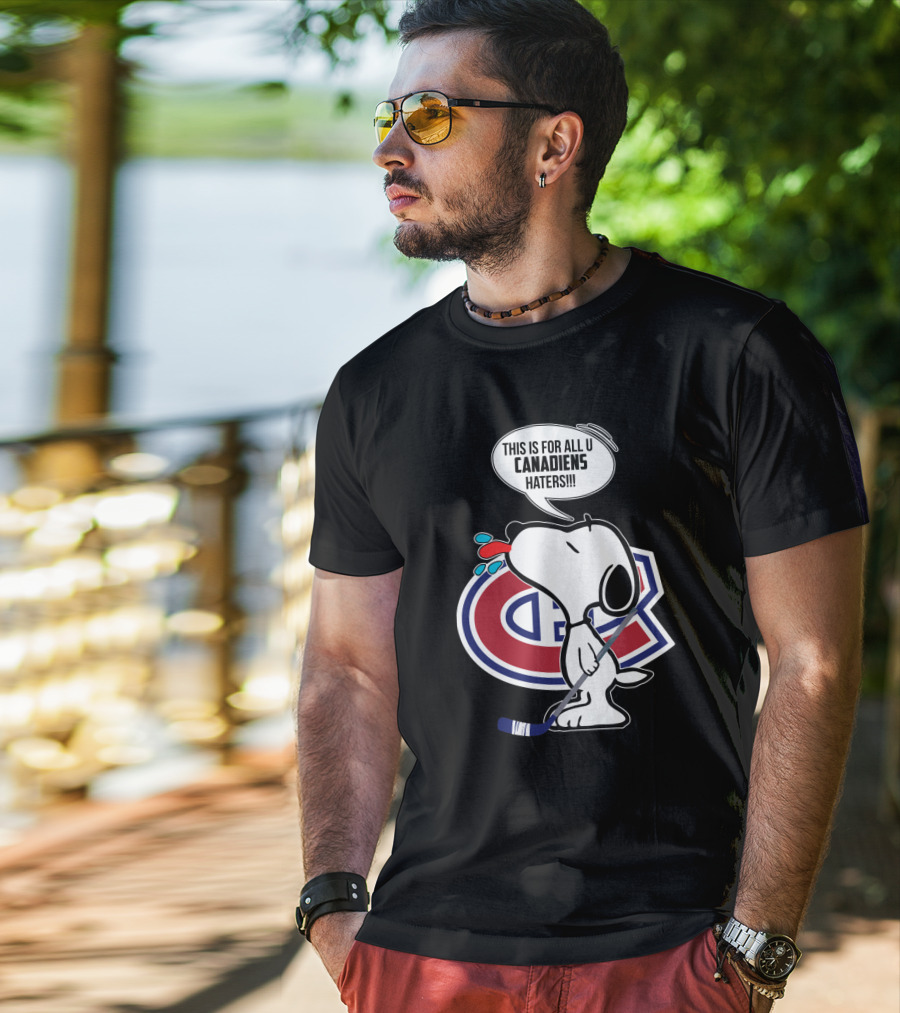 Snoopy Ice Hockey Montreal Canadiens Haters Fans Hockey Stick T-Shirt