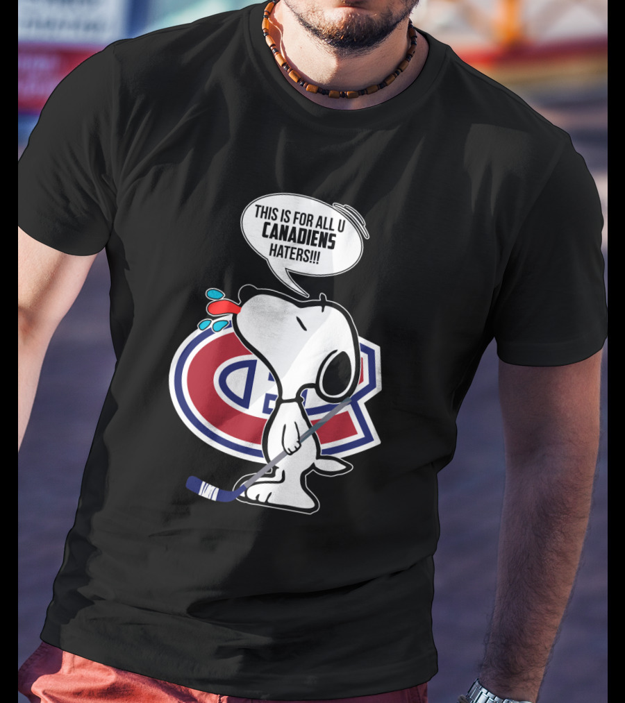 Snoopy Ice Hockey Montreal Canadiens Haters Fans Hockey Stick T-Shirt