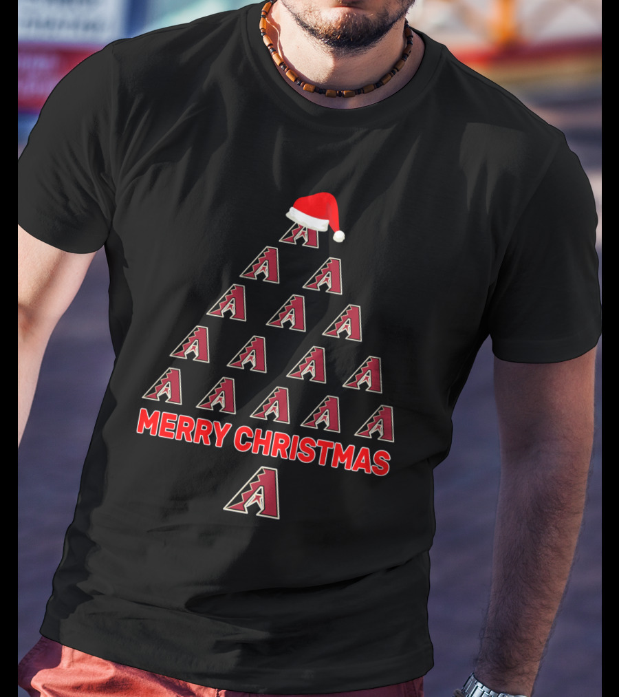 Merry Christmas Arizona Diamondbacks Logo Tree With Santa Hat T-Shirt