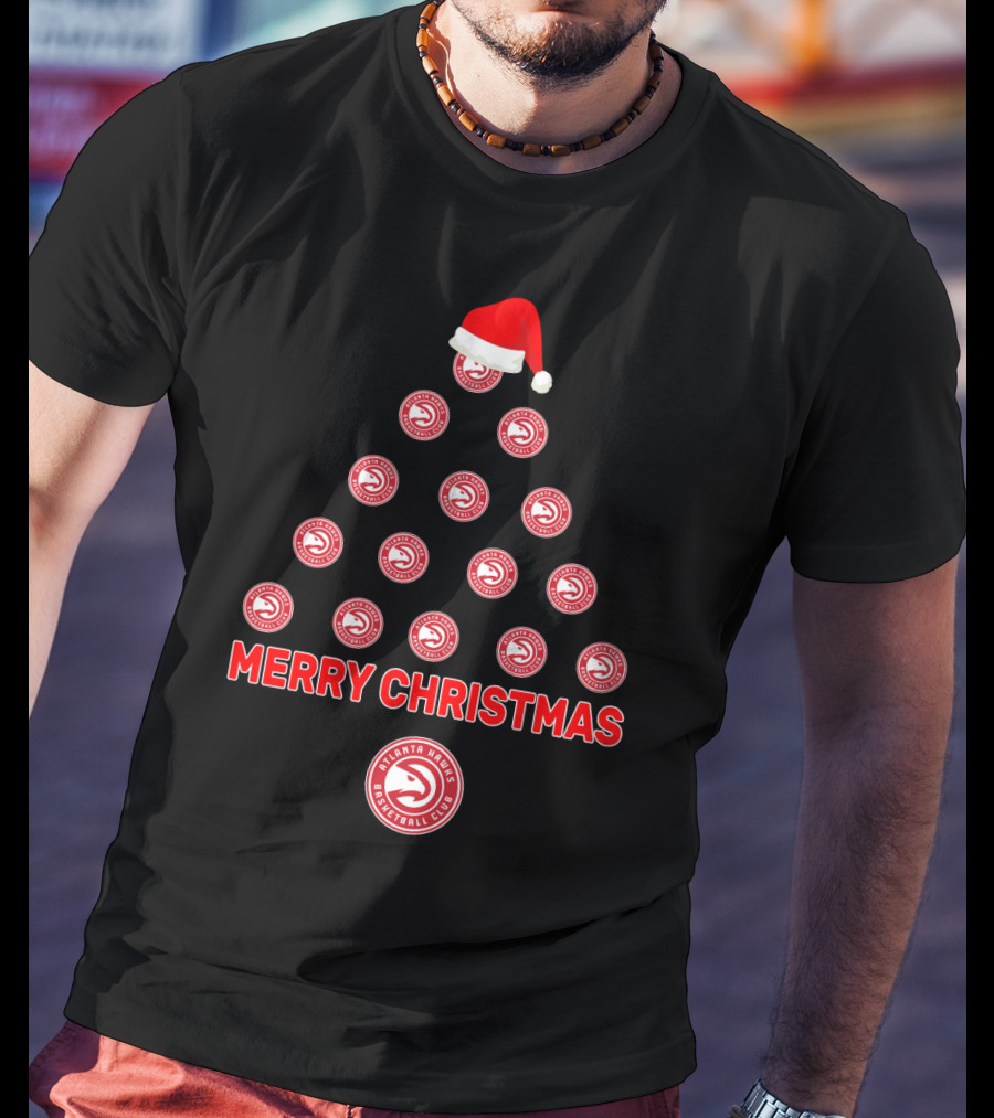 Merry Christmas Atlanta Hawks Basketball Club Holiday Tree T-Shirt