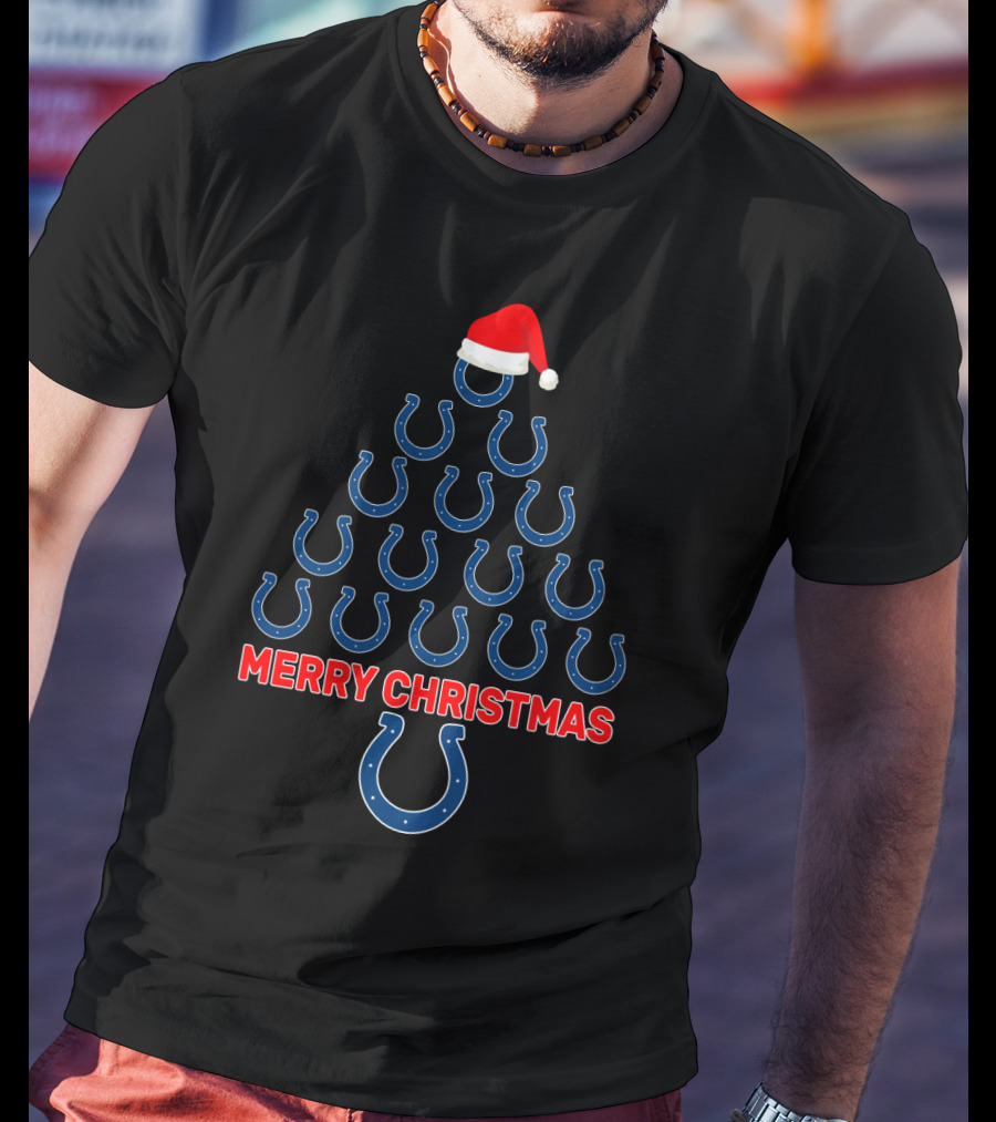 Merry Christmas Tree Indianapolis Colts Horseshoe Fan T-Shirt