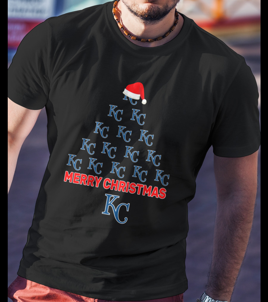 Merry Christmas Kansas City Royals Tree With KC Logos And Santa Hat T-Shirt