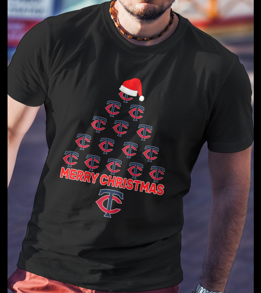 Merry Christmas Minnesota Twins Tree With Santa Hat T-Shirt