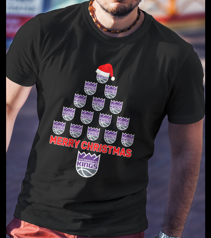 Merry Christmas Sacramento Kings Fan Logos Christmastree T-Shirt