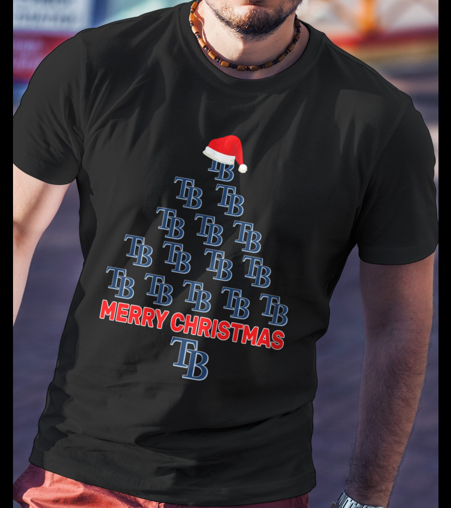 Merry Christmas Tampa Bay Rays Tree With Santa Hat T-Shirt