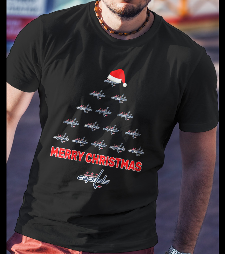 Washington Capitals Merry Christmas Tree Santa Hat Holiday T-Shirt
