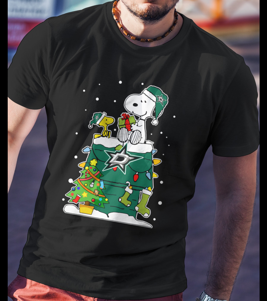 Dallas Stars Snoopy Christmas Presents Peanuts Fans T-Shirt