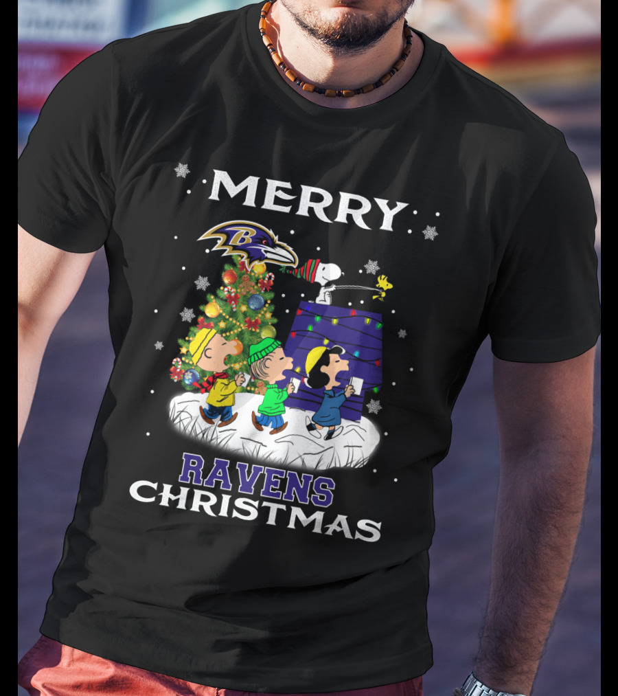 Merry Ravens Christmas Baltimore Snoopy Fans T-Shirt