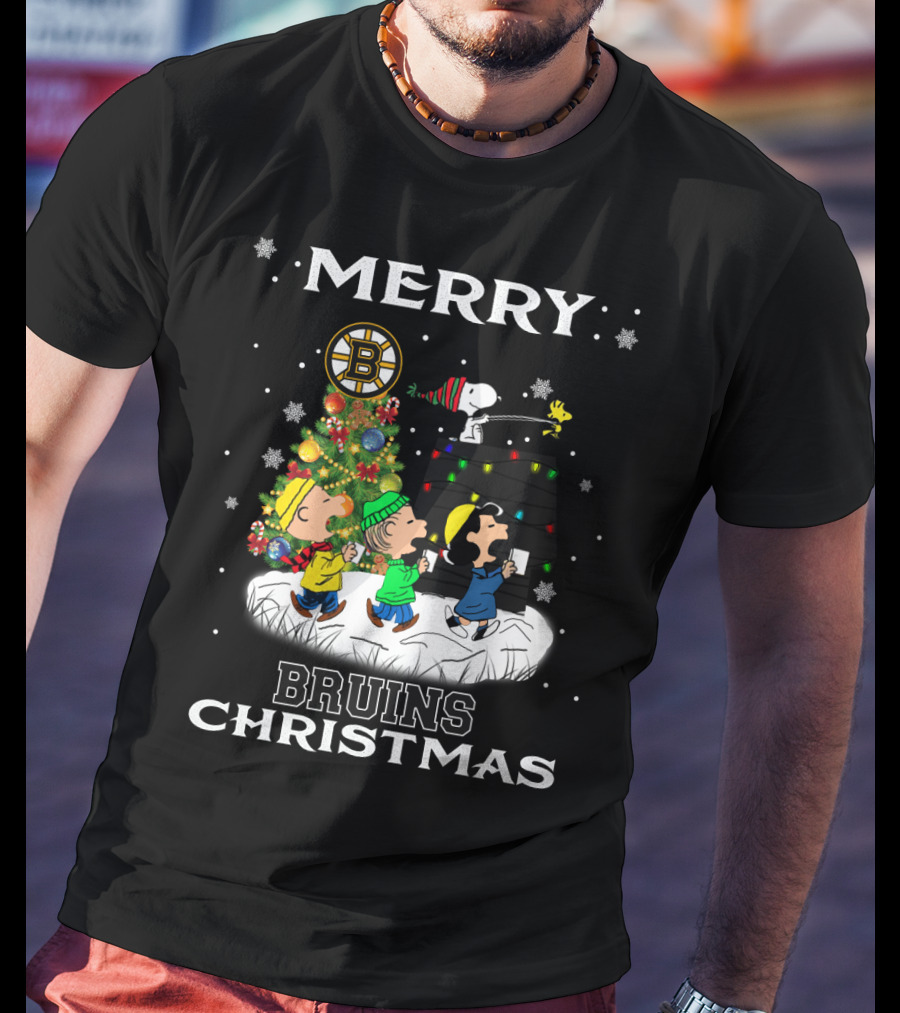 Merry Bruins Christmas Featuring Snoopy And Friends With Boston Bruins T-Shirt