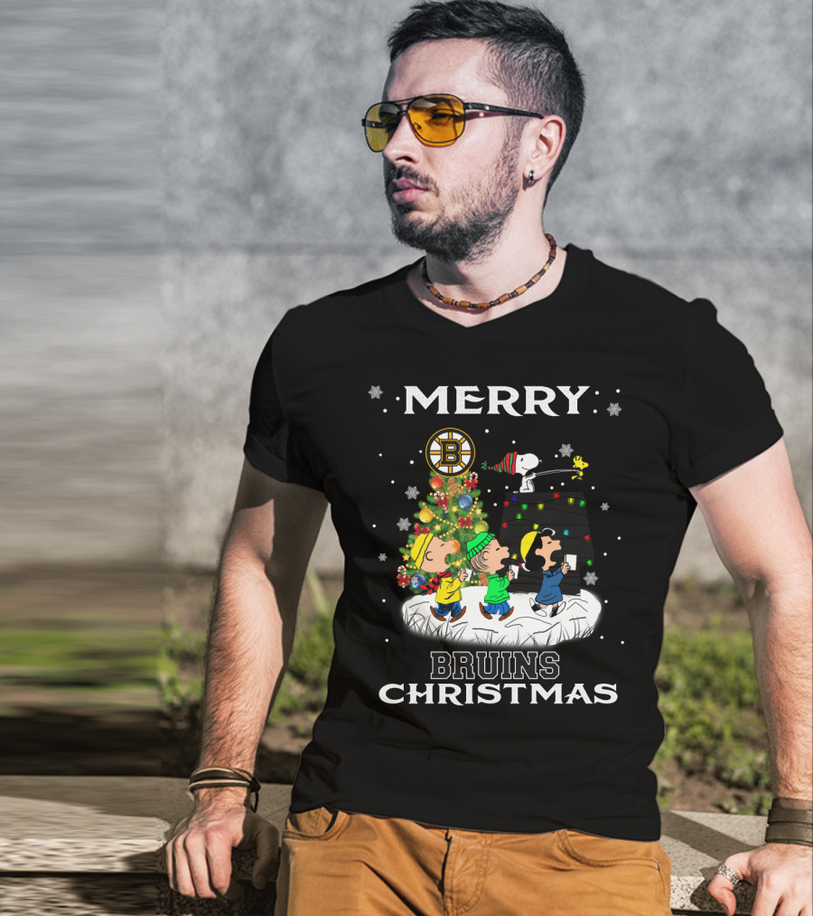 Merry Bruins Christmas Featuring Snoopy And Friends With Boston Bruins T-Shirt