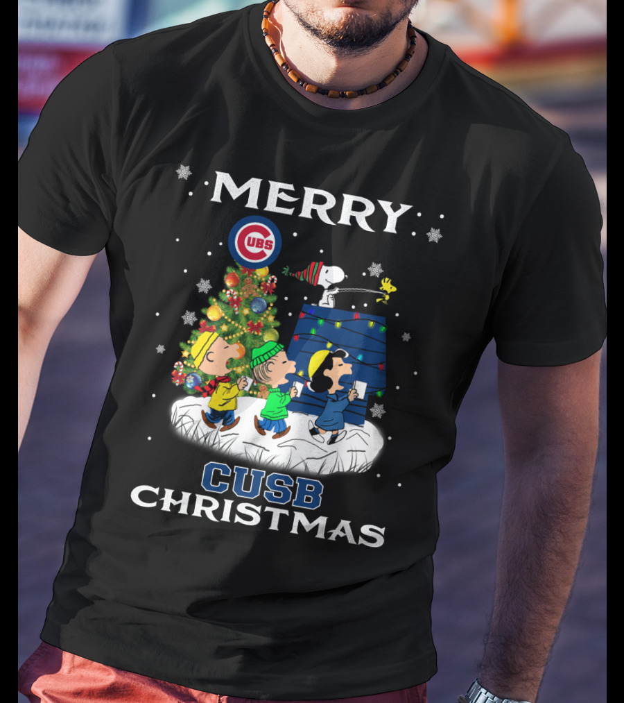 Merry Cubs Christmas With Snoopy And Peanuts Characters T-Shirt
