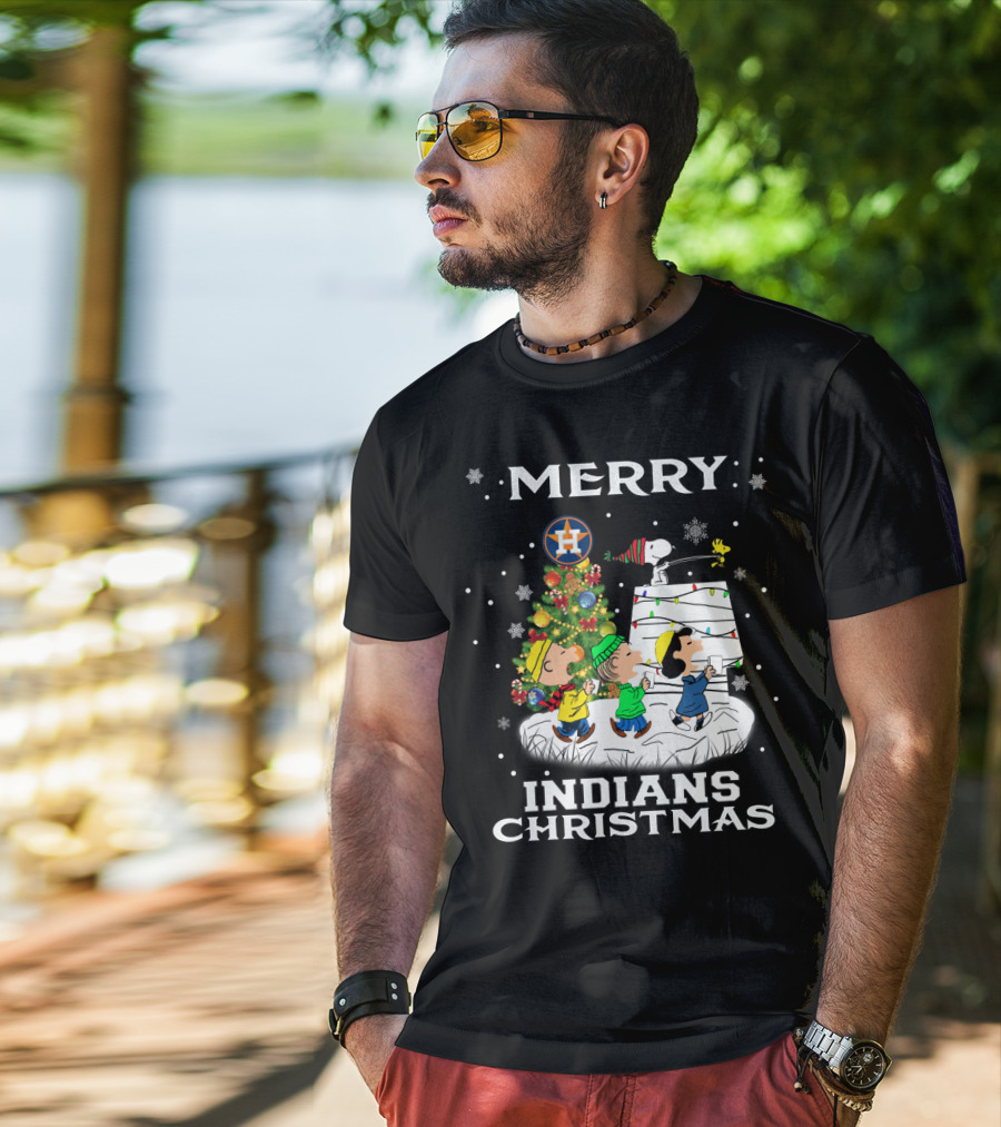 Merry Houston Astros Snoopy Fans Indians Christmas Holiday Cheer T-Shirt