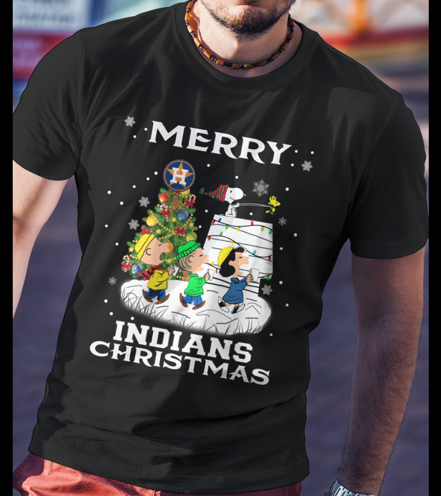 Merry Houston Astros Snoopy Fans Indians Christmas Holiday Cheer T-Shirt