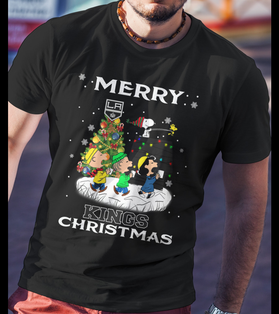Merry Los Angeles Kings Christmas With Snoopy And Peanuts Characters T-Shirt