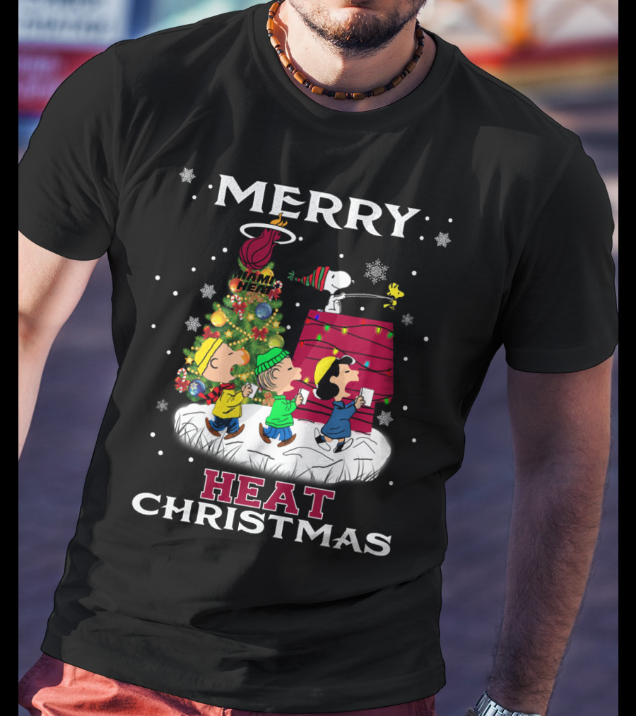 Merry Miami Heat Christmas Snoopy Peanuts Festive T-Shirt