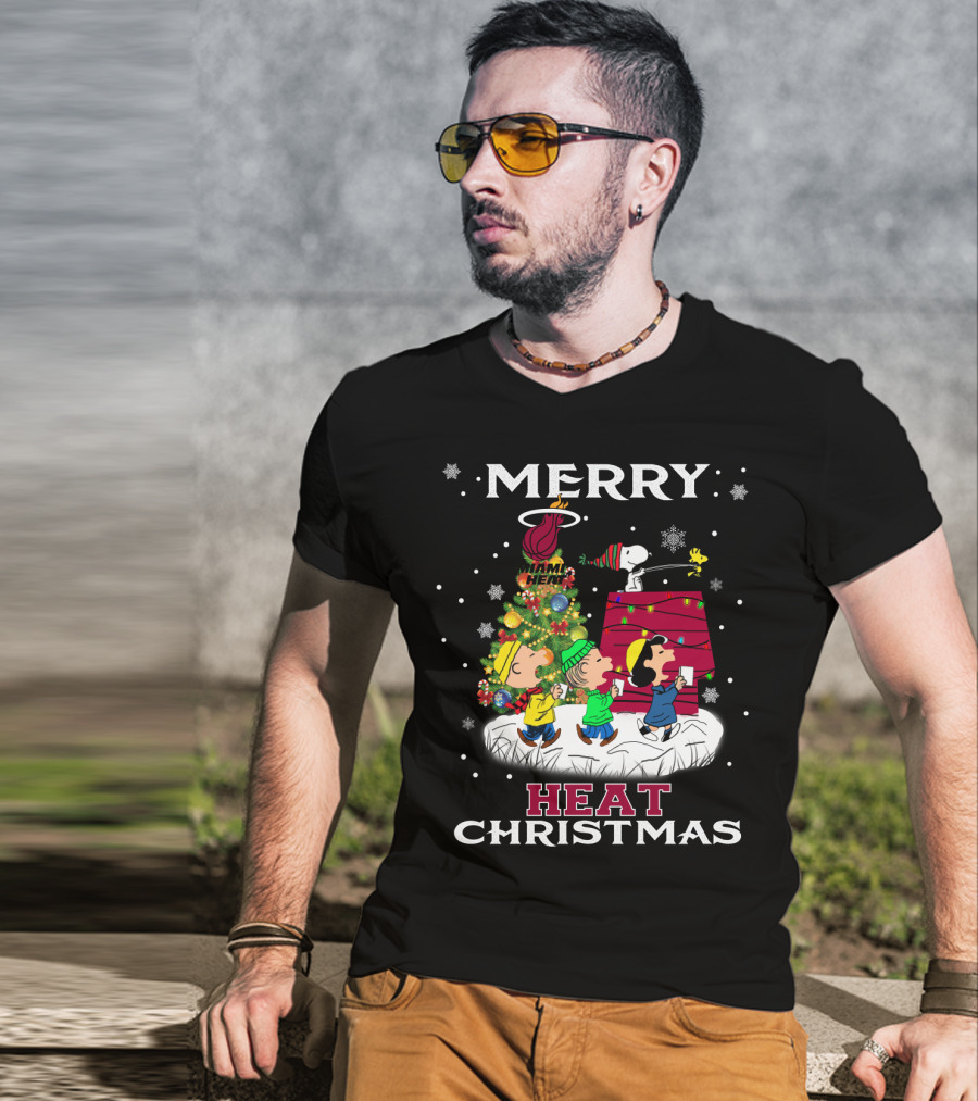 Merry Miami Heat Christmas Snoopy Peanuts Festive T-Shirt