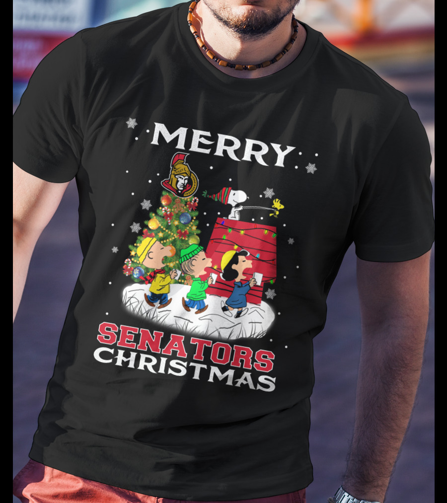 Merry Ottawa Senators Christmas Snoopy And Peanuts Holiday T-Shirt