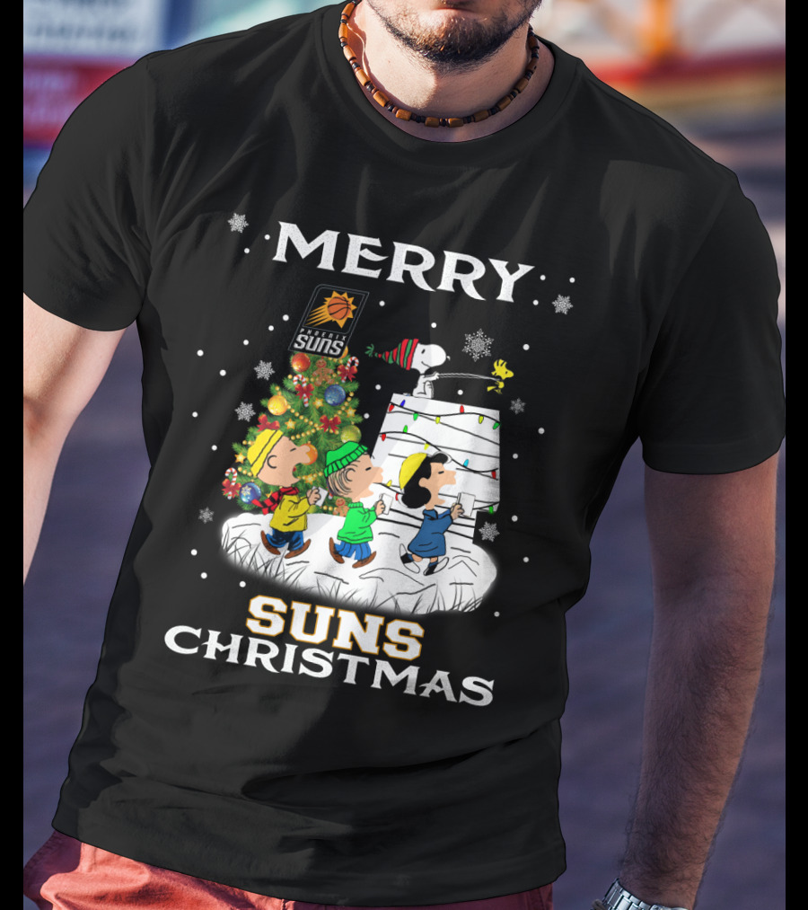 Merry Phoenix Suns Christmas Snoopy Peanuts Winter Scene T-Shirt