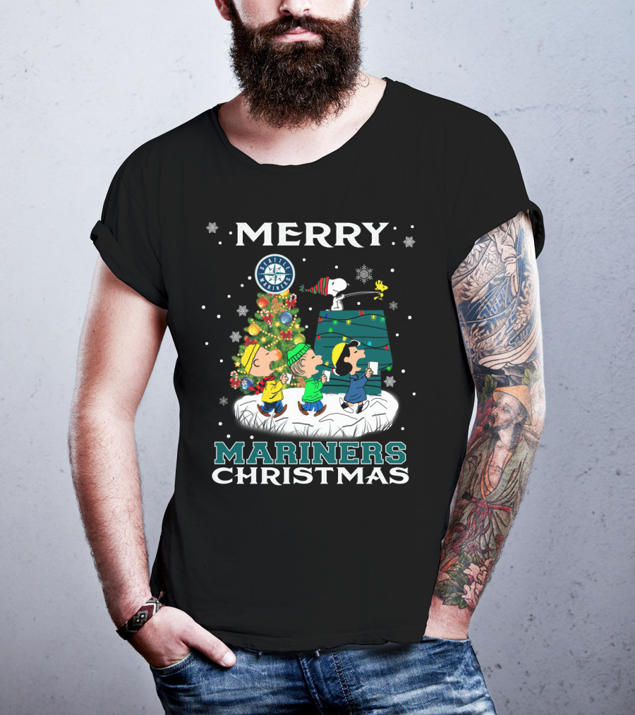 Merry Seattle Mariners Christmas Snoopy And Peanuts T-Shirt