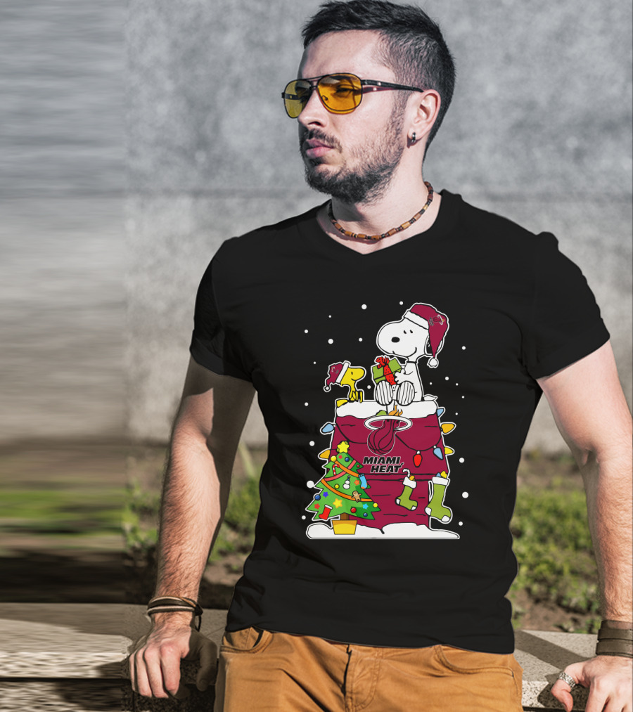 Snoopy Christmas Miami Heat Festive Cheer T-Shirt
