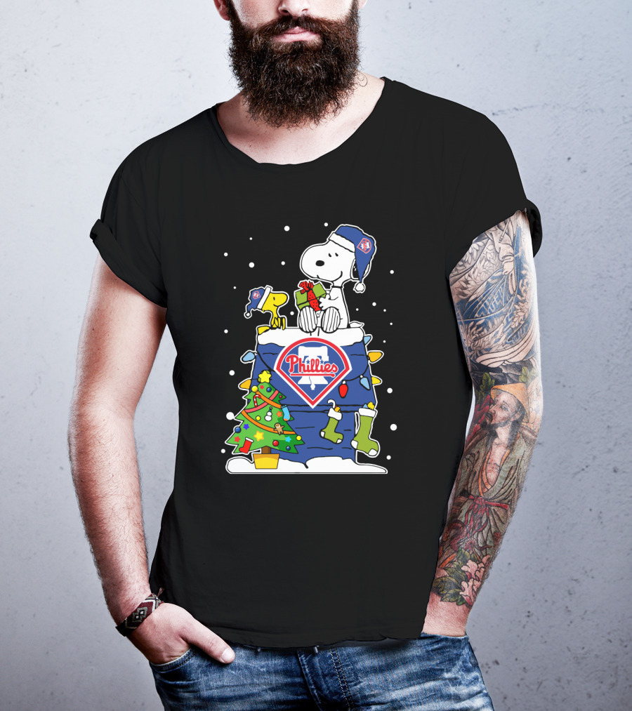 Philadelphia Phillies Christmas Snoopy And Woodstock Gift Festivities T-Shirt