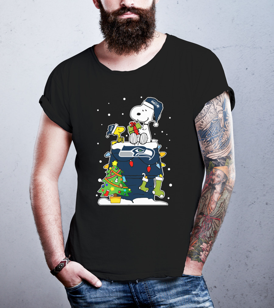 Seattle Seahawks Christmas Snoopy And Woodstock Holiday Cheer T-Shirt