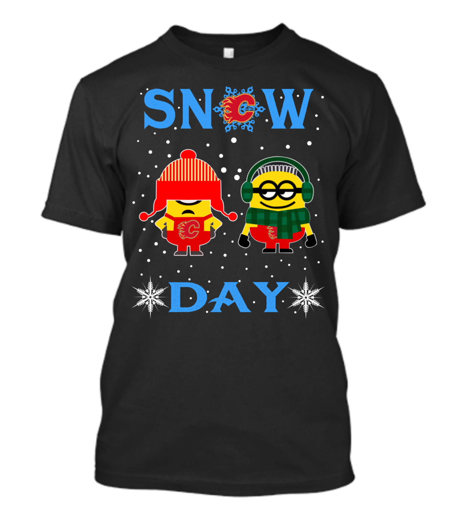 Calgary Flames Snow Day With Minions Fans Dressed For Winter Fun T-Shirt