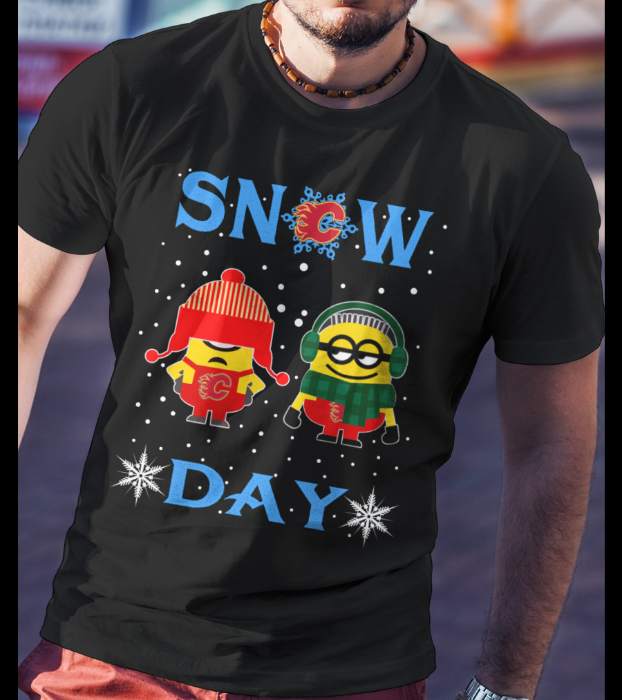 Calgary Flames Snow Day With Minions Fans Dressed For Winter Fun T-Shirt