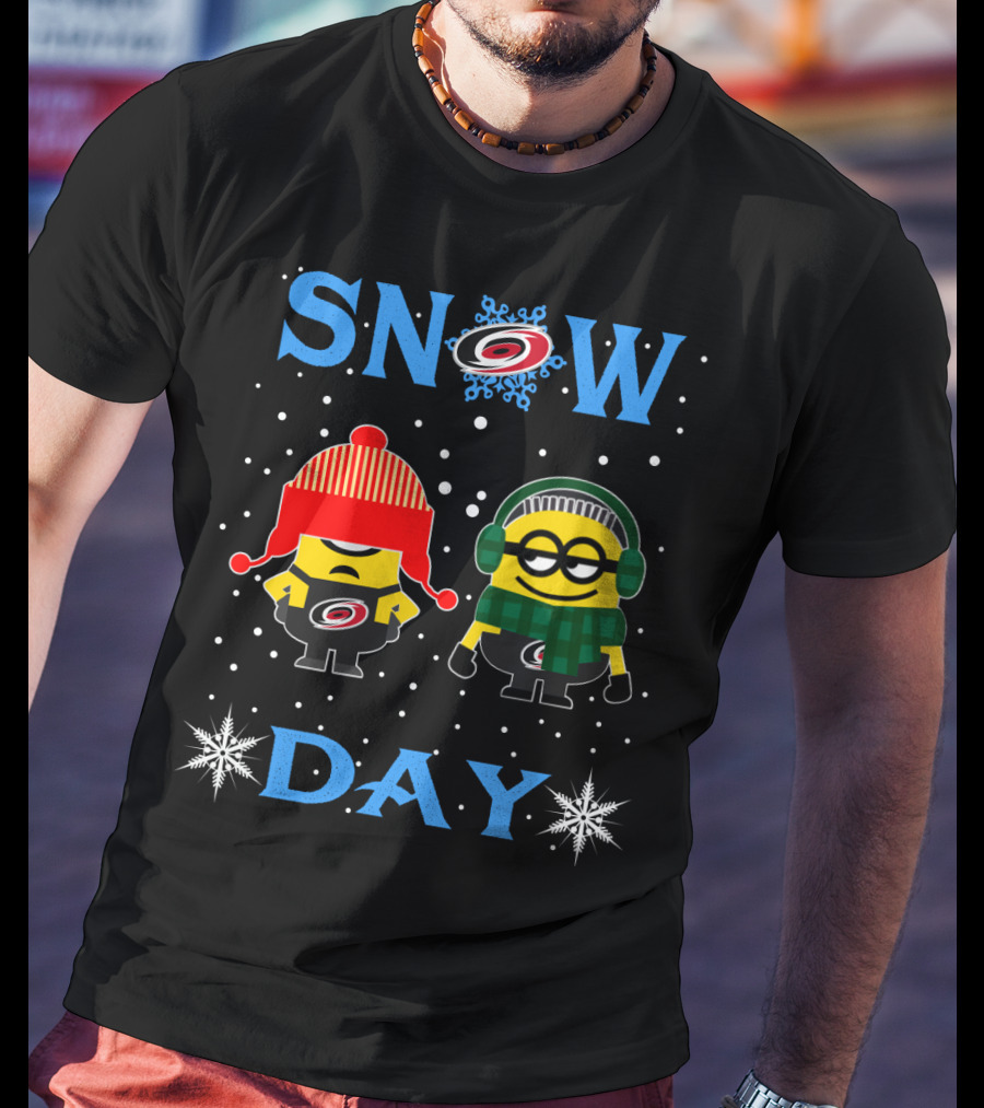 Snow Day With Carolina Hurricanes Logo And Minion Winter Fun T-Shirt