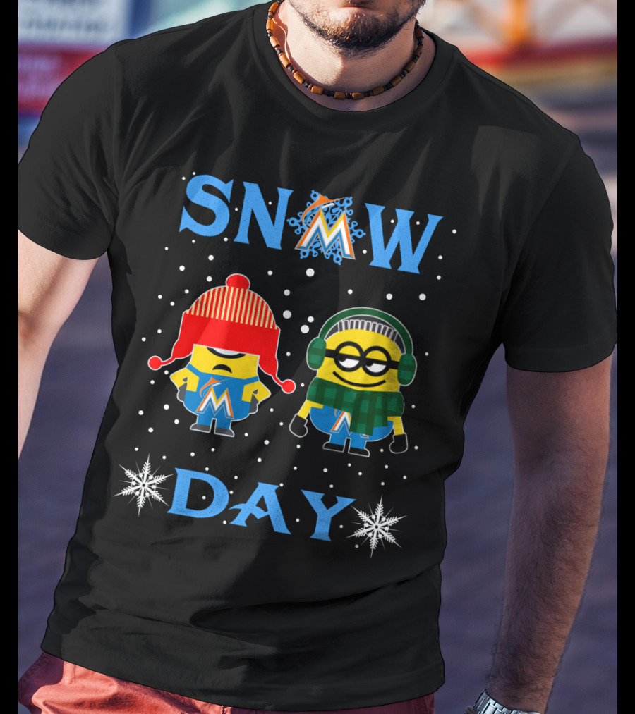 Miami Marlins Minions Snow Day Winter Gear T-Shirt