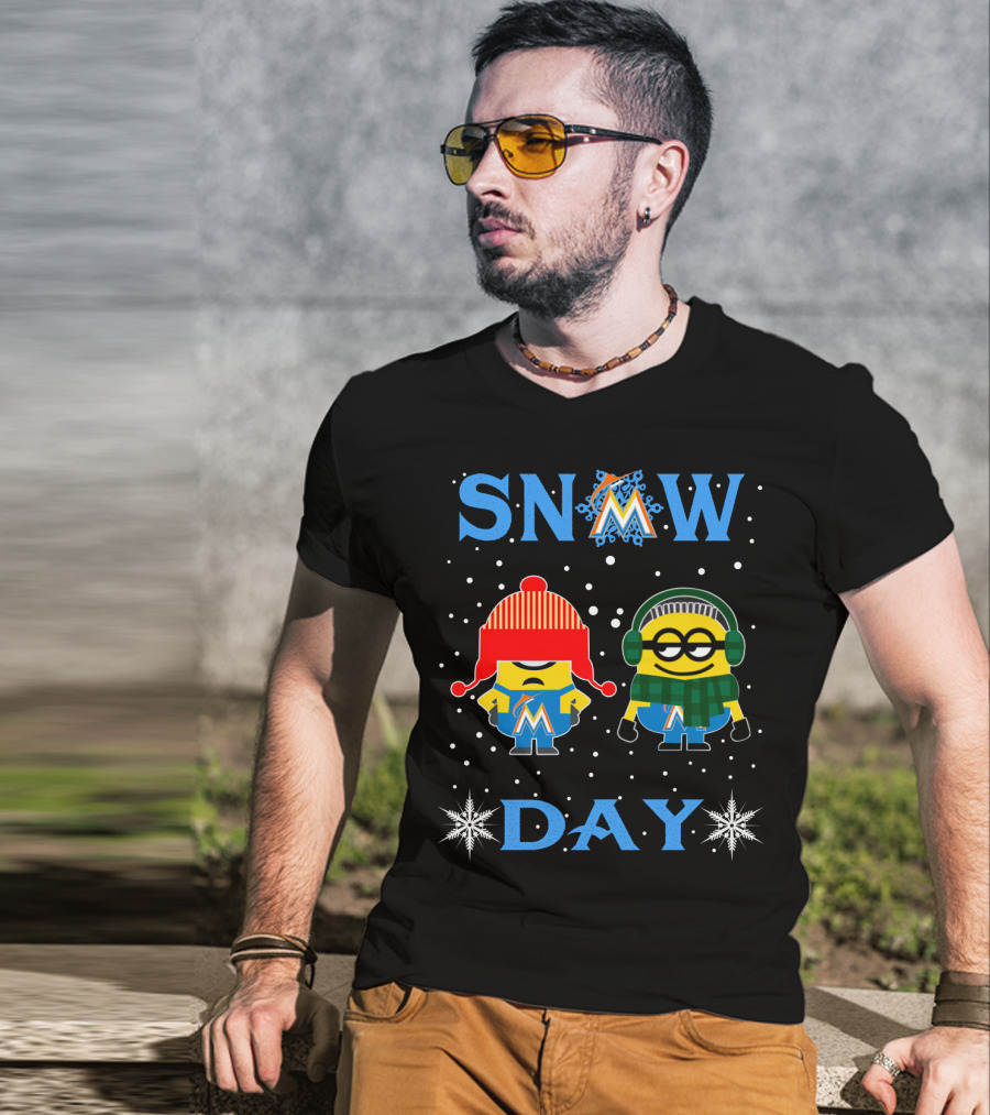 Miami Marlins Minions Snow Day Winter Gear T-Shirt