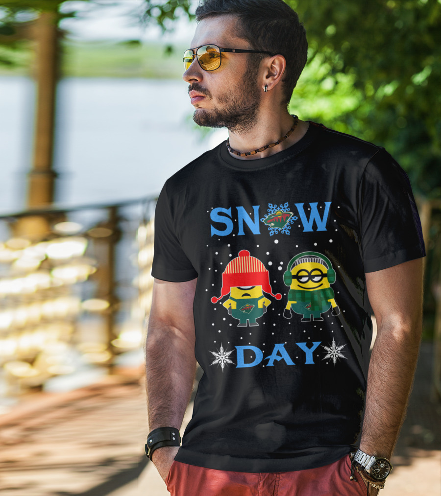 Minnesota Wild Snow Day With Minion Fans Winter Fun T-Shirt