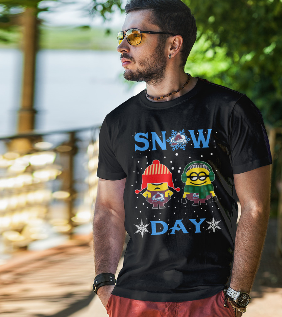 Colorado Avalanche Snow Day With Minions In Winter Gear T-Shirt