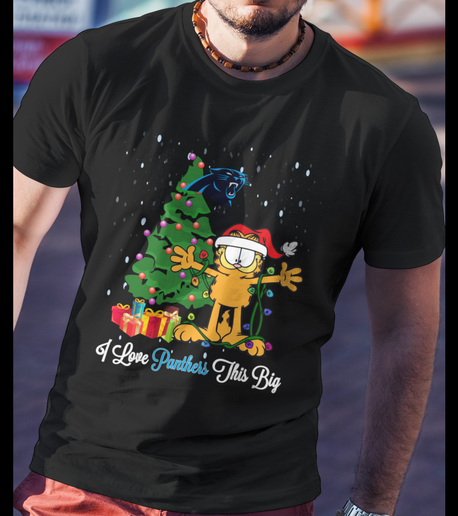 I Love Panthers This Big Christmas Garfield Cat Carolina Panthers T-Shirt