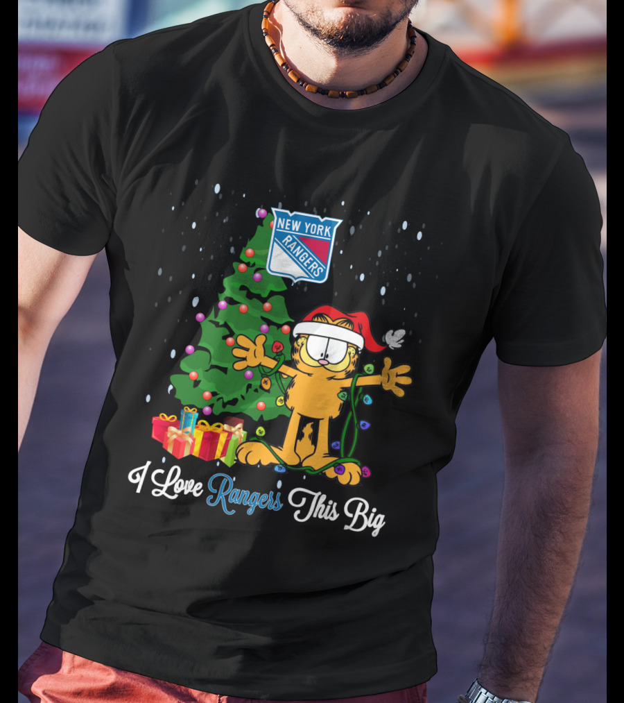 New York Rangers Xmas Garfield Cat Holiday Scene I Love Rangers This Big T-Shirt