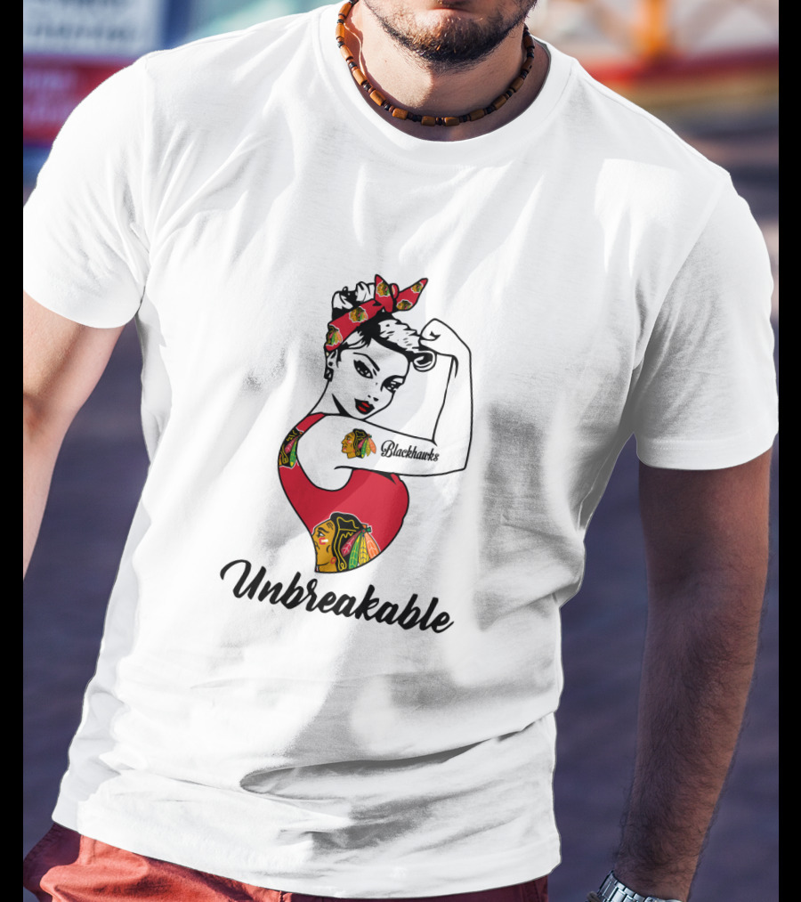 Unbreakable Chicago Blackhawks Strong Girl Rosie Riveter T-Shirt