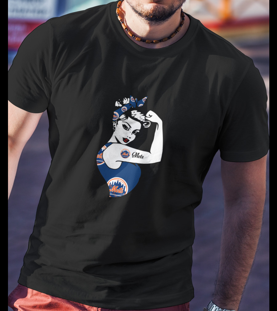 New York Mets Strong Girl Unbreakable Rosie The Riveter T-Shirt