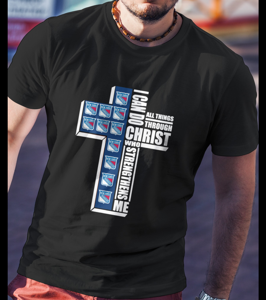 New York Rangers I Can Do All Things Through Christ Logo Cross T-Shirt