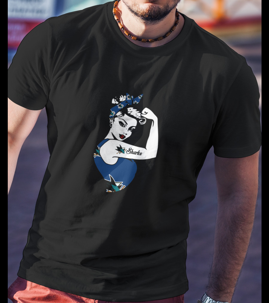 San Jose Sharks Unbreakable Strong Girl Tattoo And Bandana T-Shirt