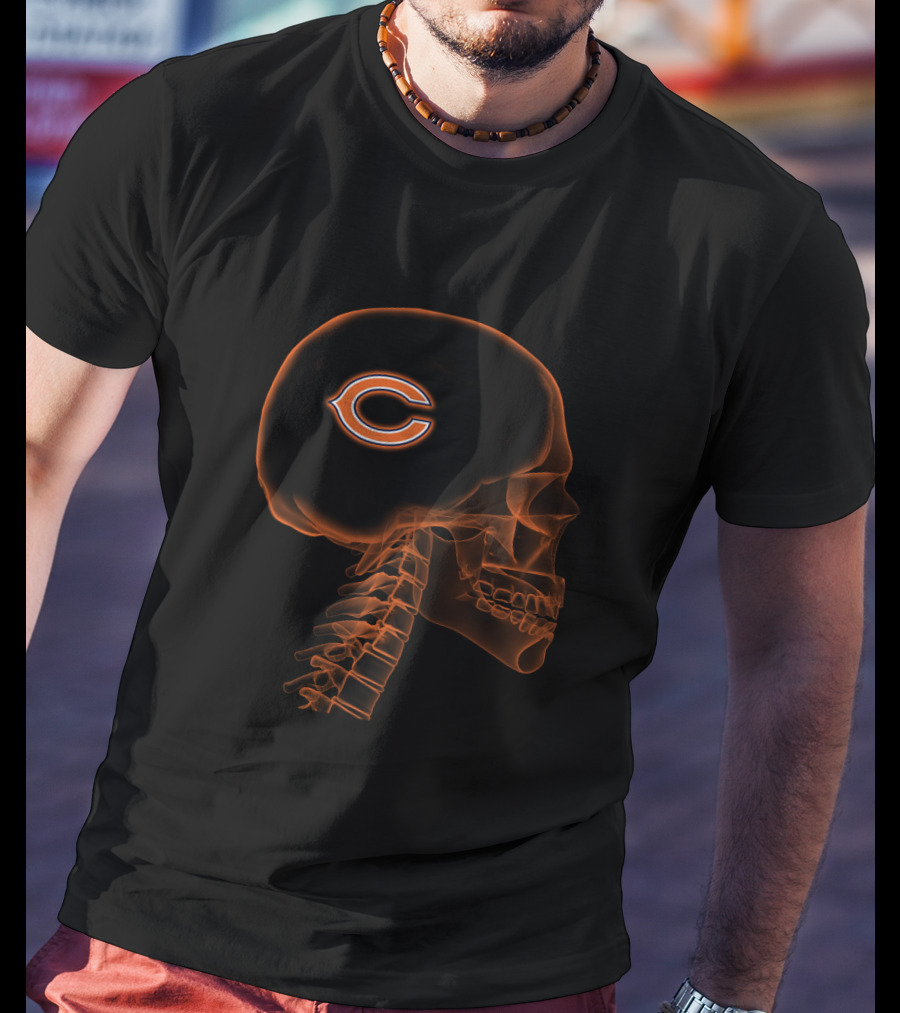Chicago Bears Halloween Skull X-Ray In My Brain Fans T-Shirt