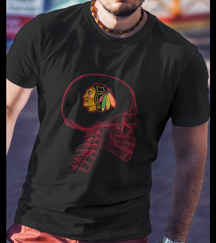 Chicago Blackhawks Brain X-Ray Neon Skull T-Shirt