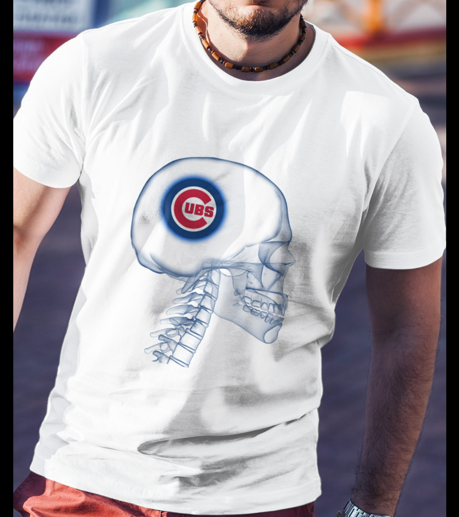 Chicago Cubs Logo Integrated In Brain X-Ray Skeleton T-Shirt