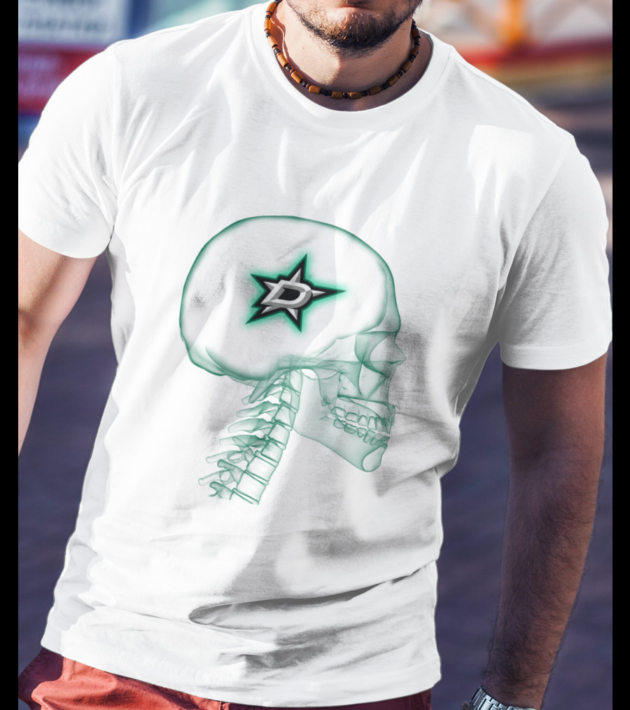 Dallas Stars Logo Inside Neon Green Skull X-Ray T-Shirt