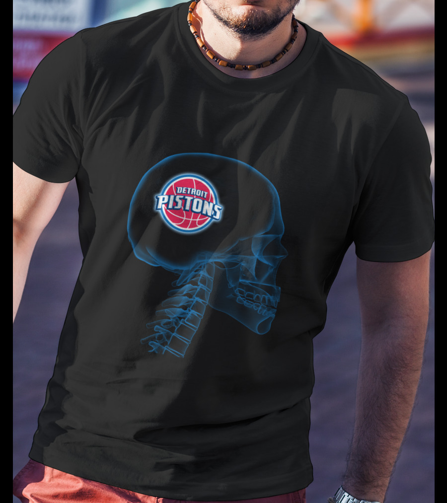 Detroit Pistons Brain X-Ray Halloween Skull Theme T-Shirt
